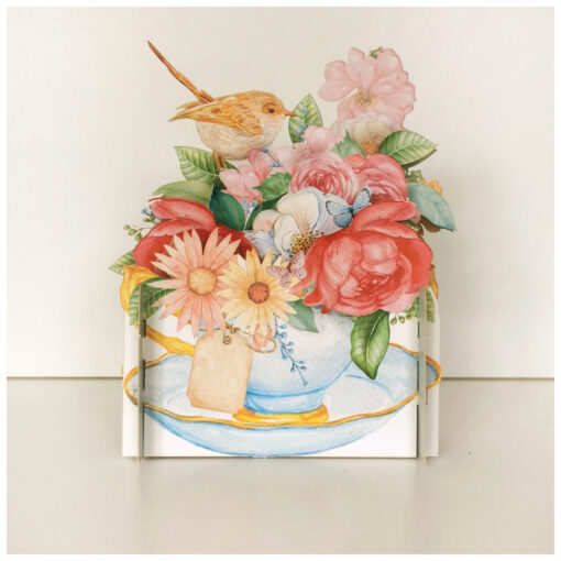 3d pop up bloemen met vogel