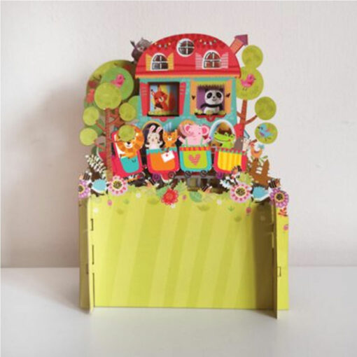 3d pop up kaart dierentrein