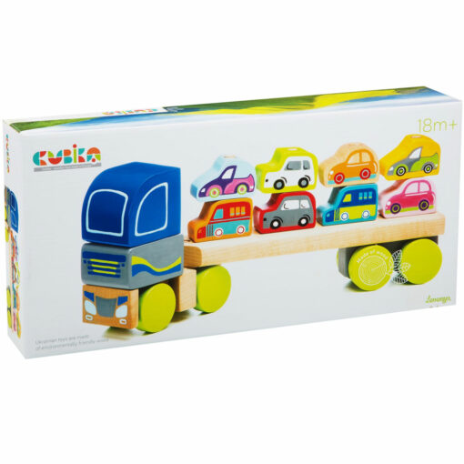 Cubika houten vrachtwagen met auto's