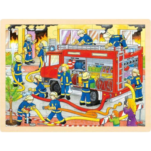 Houten puzzel brandweer scene