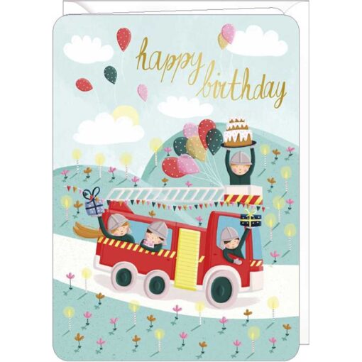 Kaart met enveloppe happy birthday brandweer