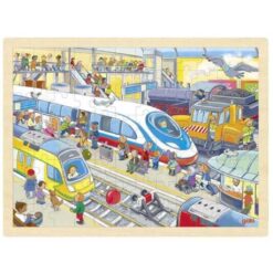 Goki houten puzzel treinstation 96pcs