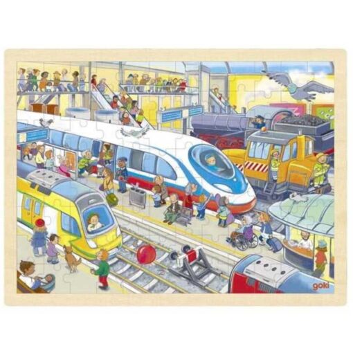 Goki houten puzzel treinstation 96pcs