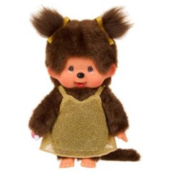 Monchhichi in gouden glitterjurk