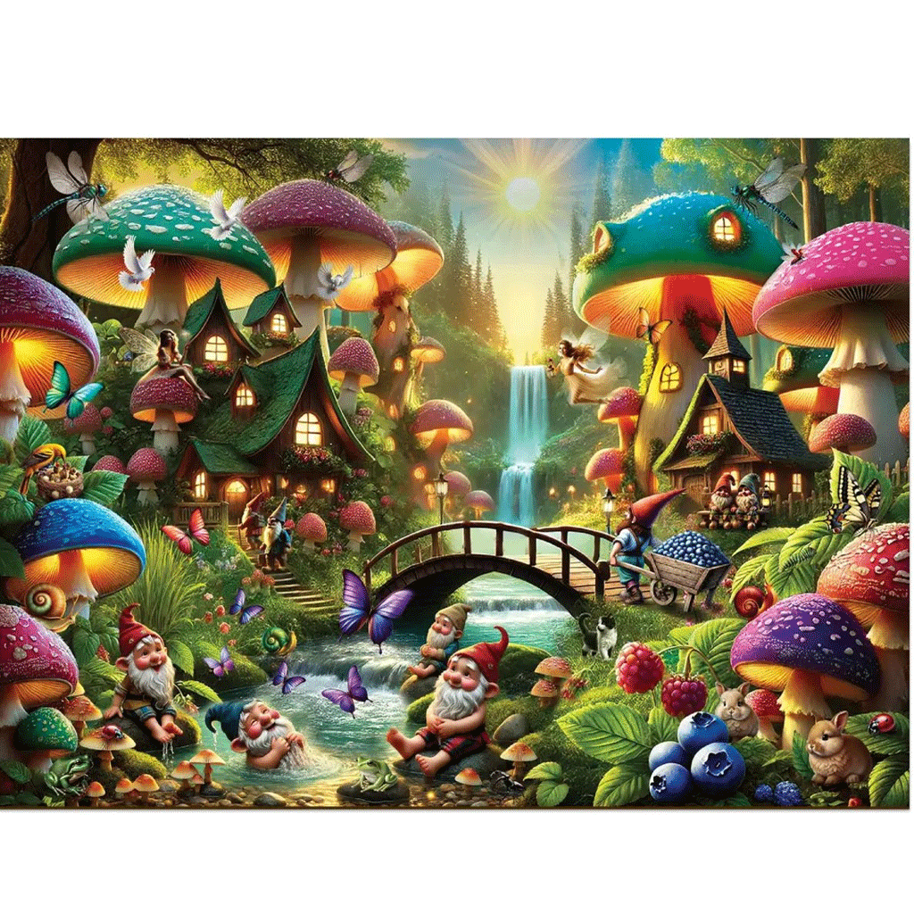Wooden puzzle mushroom wonderland