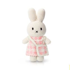 Nijntje gehaakt pastel roze gingham jurk met tasje
