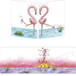 Uitklapkaart verliefde flamingo's