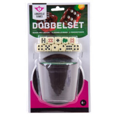 dobbelset 11 dobbelstenen en beker met deksel