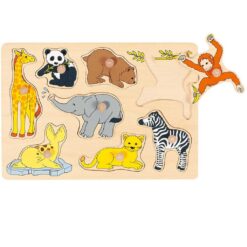 Goki houten noppenpuzzel Wilde Babydieren