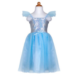 pailletten prinsessen jurk blauw 5-6 jaar