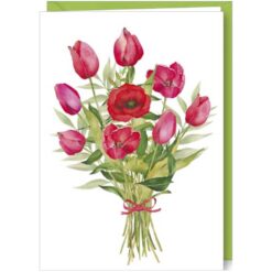 Wenskaart met enveloppe bos bloemen